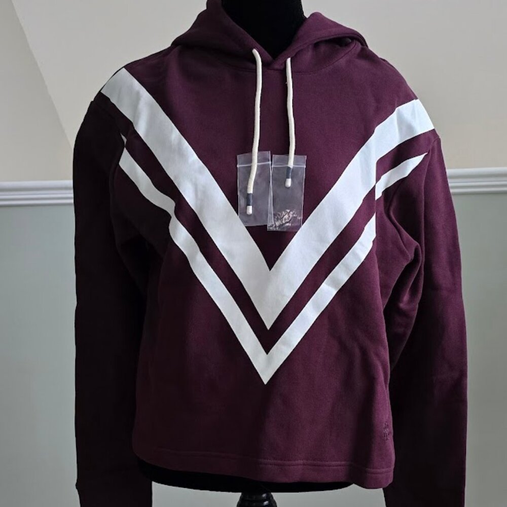 Tory Sport French Terry Hoodie Wine & White Chevron Logo Relaxed Fit Sz XS NWT